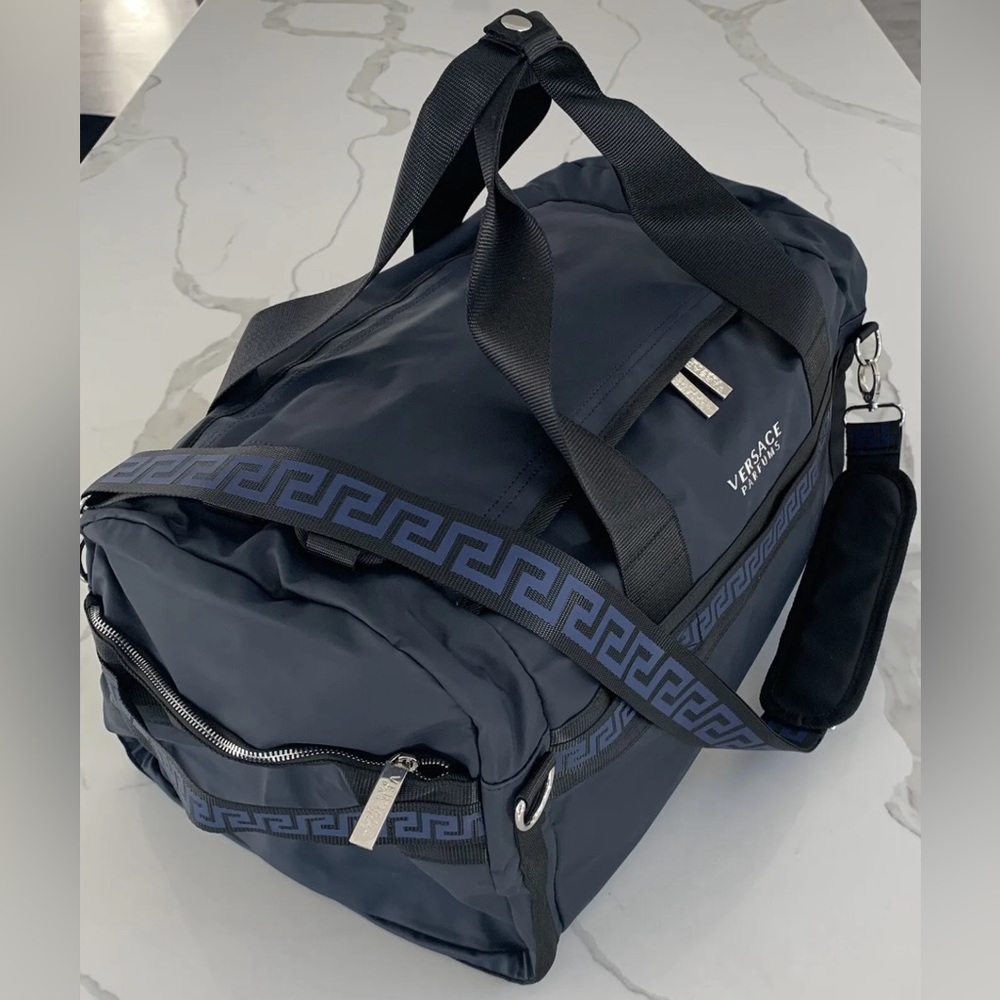 Versace Parfums Duffle dark blue Backpack faux leather gym Weekender travel Bag